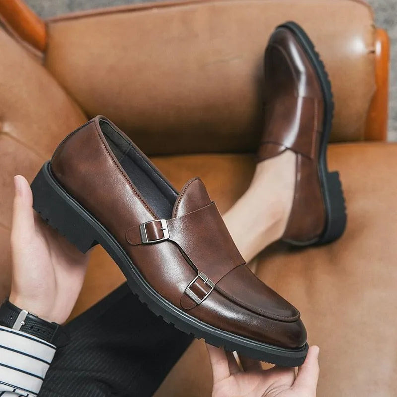Men Apron Toe Dress Loafers - Buckles Monk Strap Formal Dress Shoes