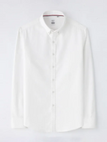 Men Button-Down Cotton Long Sleeves Casual Oxford Shirt – Breathable - White -Guocali