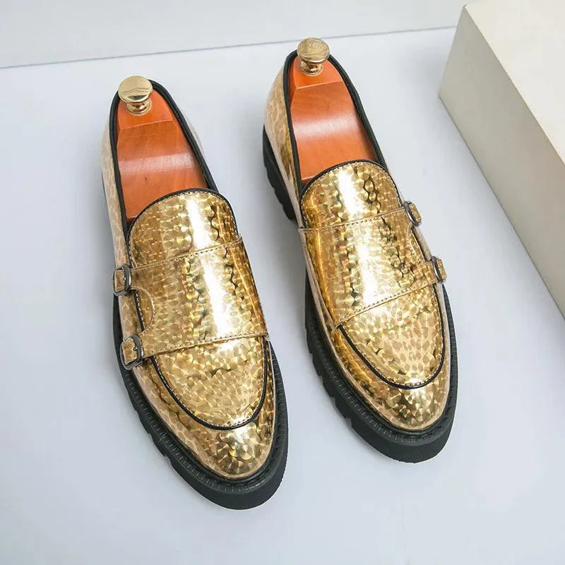 Men Casual Chunky Dress Loafers - Buckles Straps Monk Strap Formal Dress Shoes