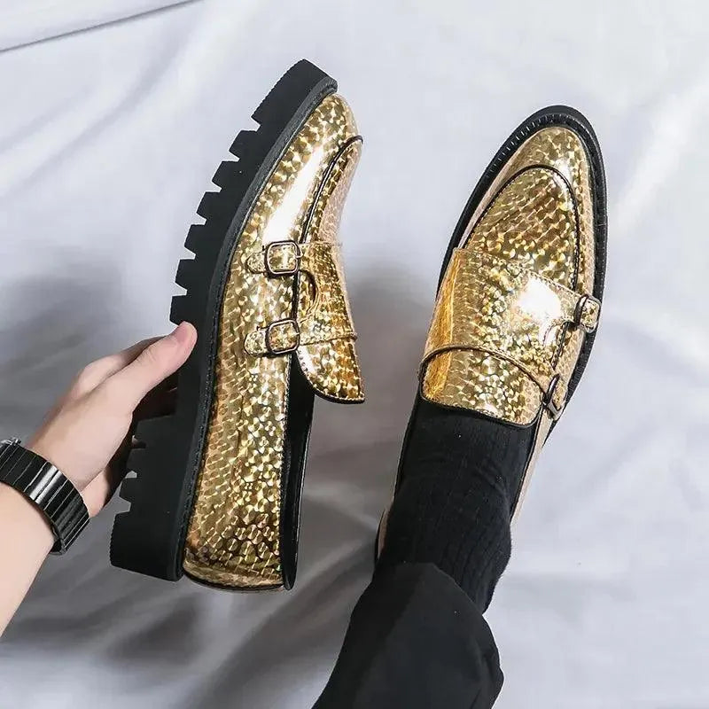 Men Casual Chunky Dress Loafers - Buckles Straps Monk Strap Formal Dress Shoes