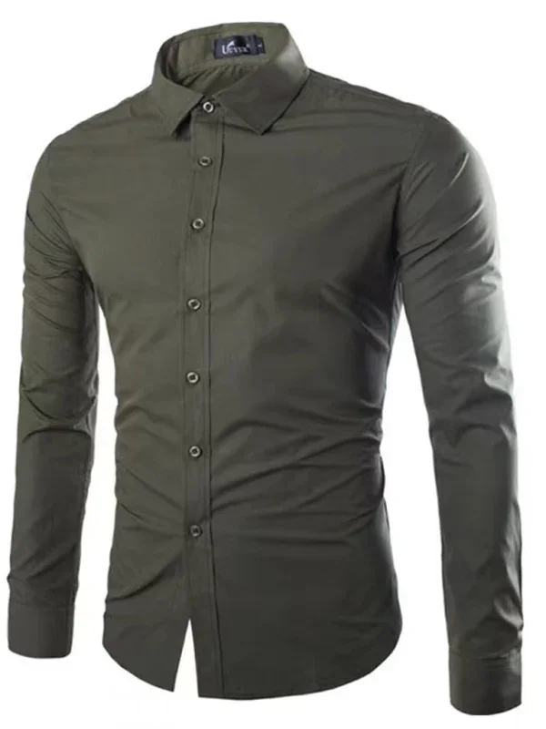Men Casual Long Sleeves Button-Down Shirt – Wrinkle-Resistant, Black