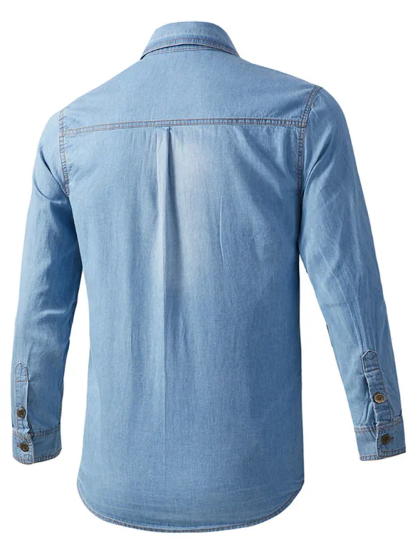 Men Casual Long Sleeves Work Denim Shirt – Breathable - Blue -Guocali
