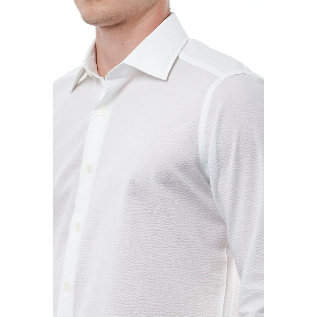 Men Cotton Long Sleeves Regular Fit Point Collar Dress Shirt – Breathable - White -Guocali