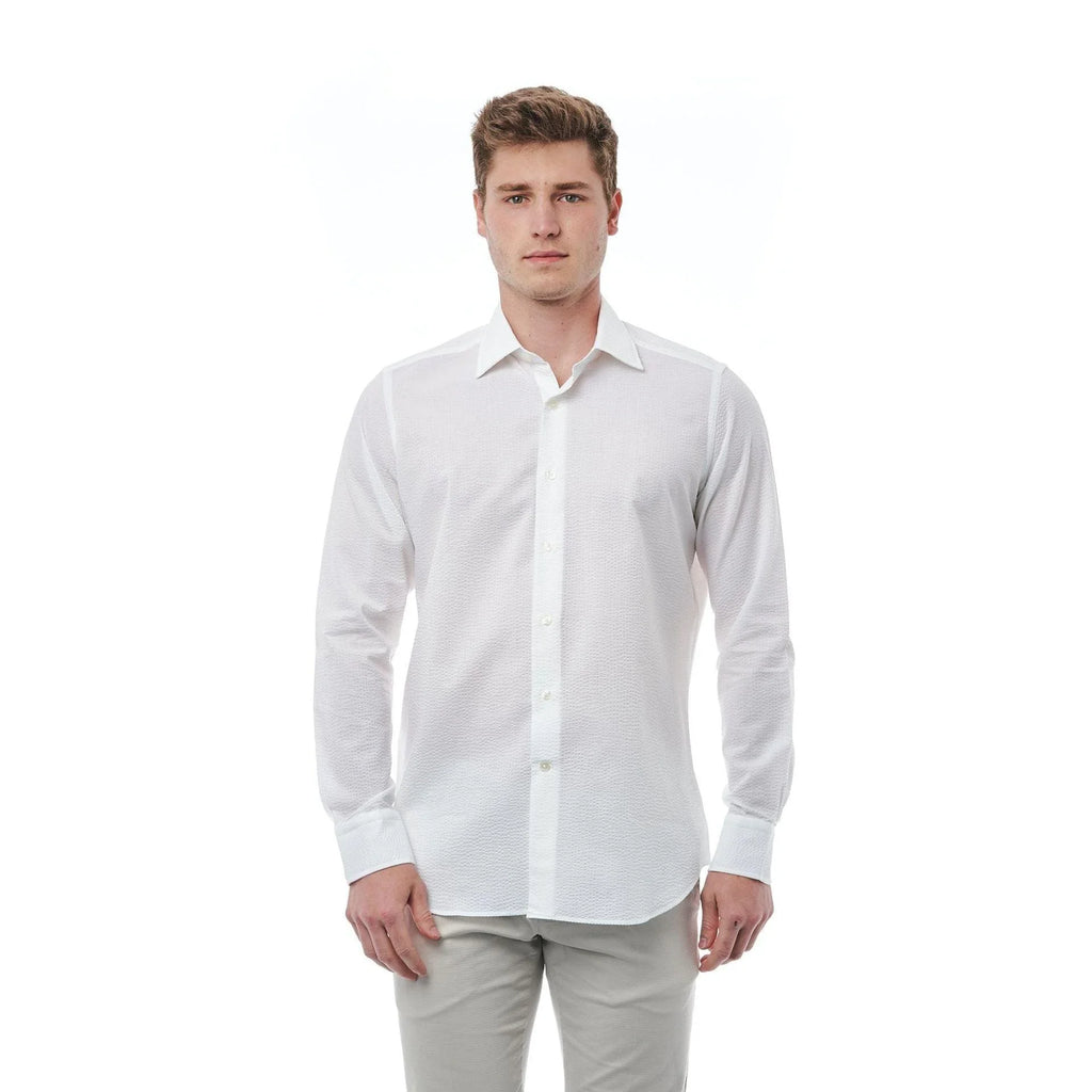 Men Cotton Long Sleeves Regular Fit Point Collar Dress Shirt – Breathable - White -Guocali