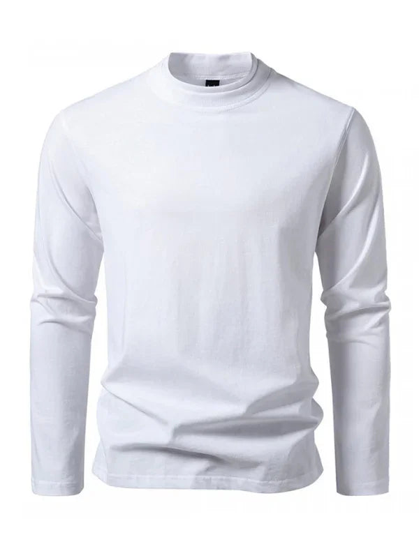 Men Crew-Neck Long-Sleeves T-Shirt – Stretchable - White -Guocali
