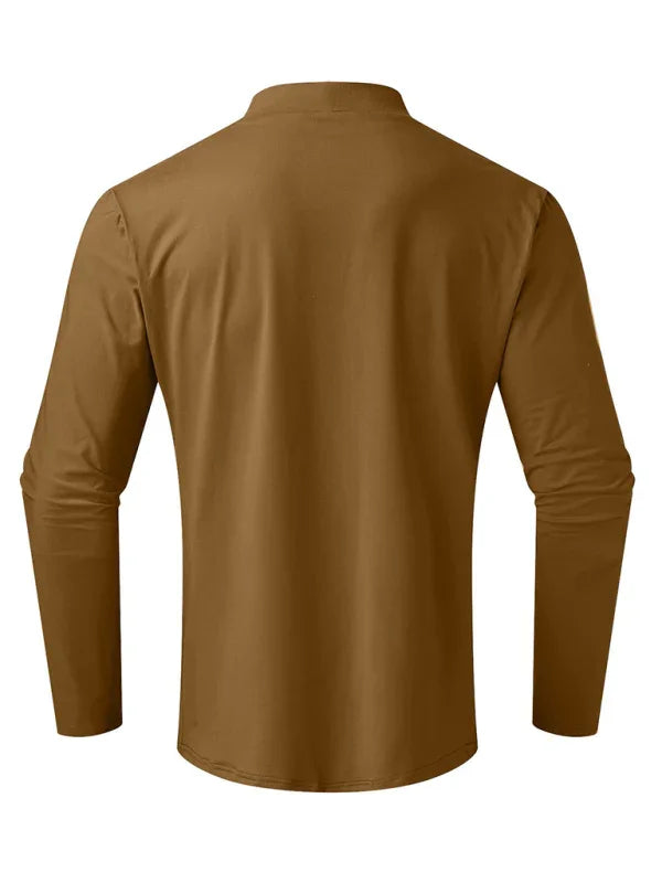 Men Crew-Neck Long-Sleeves T-Shirt – Stretchable - Green -Guocali