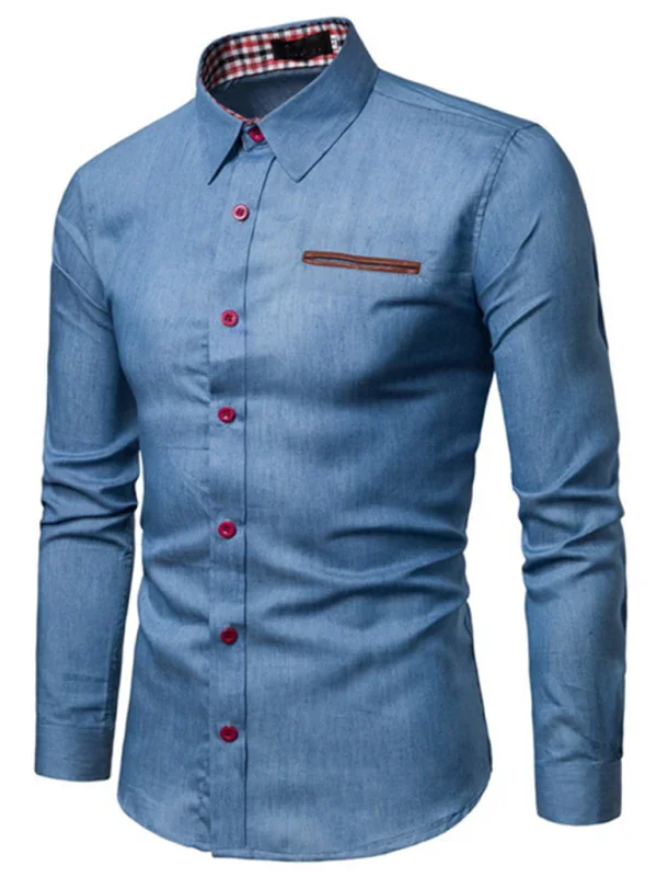 Men Long Sleeves Cotton Casual Shirt – Lightweight - Navy, Brown -Guocali