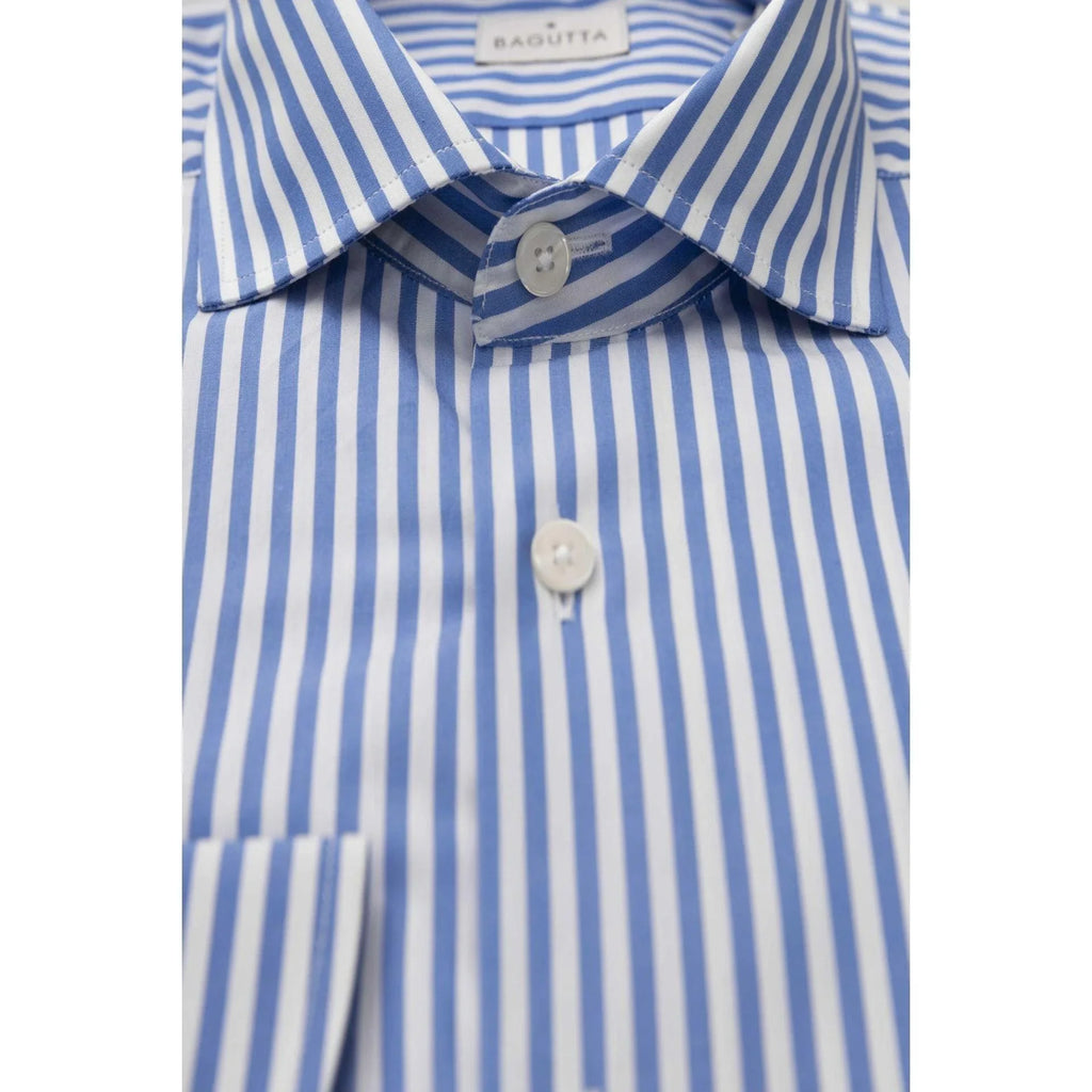 Men Long Sleeves Cotton Striped Dress Shirt – Breathable, White