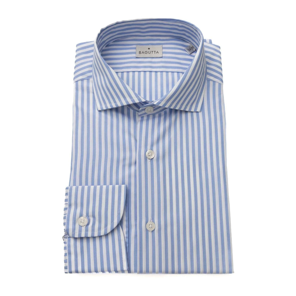 Men Long Sleeves Cotton Striped Dress Shirt – Breathable, White