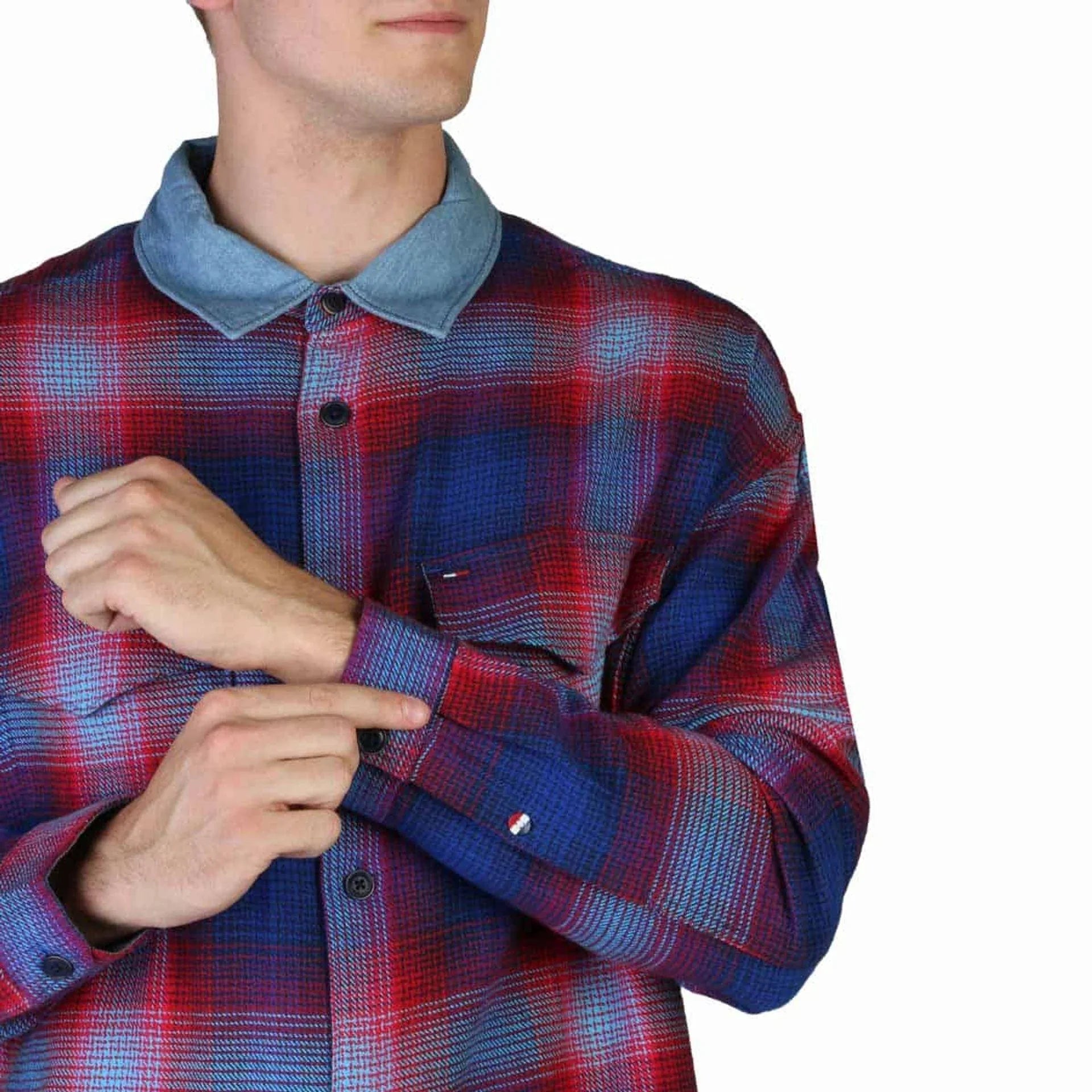 Men Long Sleeves Plaid Casual Shirt – Breathable, Blue, White