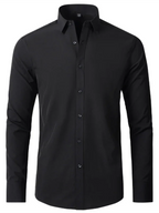 Men Long Sleeves Regular Fit Button-Down Shirt – Wrinkle-Resistant - Navy, Blue -Guocali