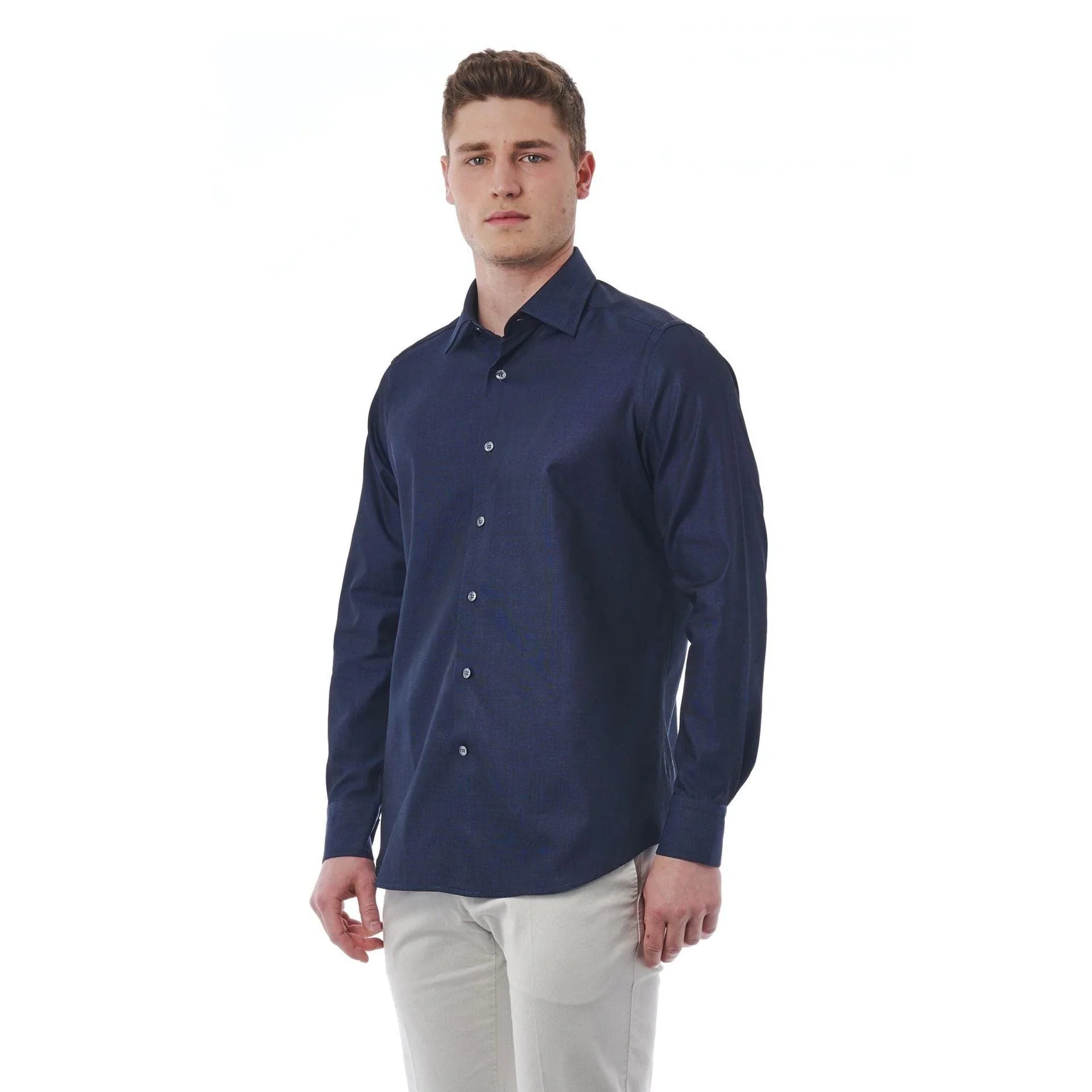 Men Long Sleeves Regular Fit Cotton Dress Shirt – Breathable - Navy, Blue -Guocali