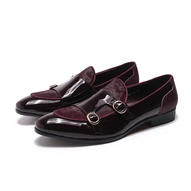 men monk strap shoes - patent leather, leather, rubber