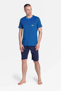 Men Pajama Shorts Set –Breathable Striped - Navy -Guocali