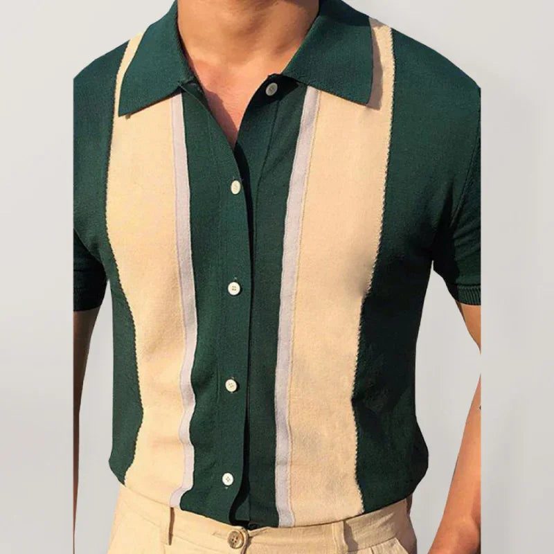 Men Short Sleeves Button-Down Casual Polo Shirt – Lightweight, Beige