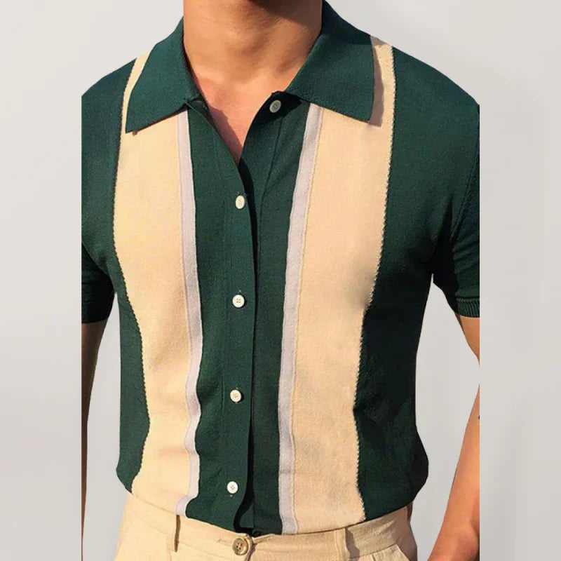 Men Short Sleeves Button-Down Casual Polo Shirt – Lightweight, Beige