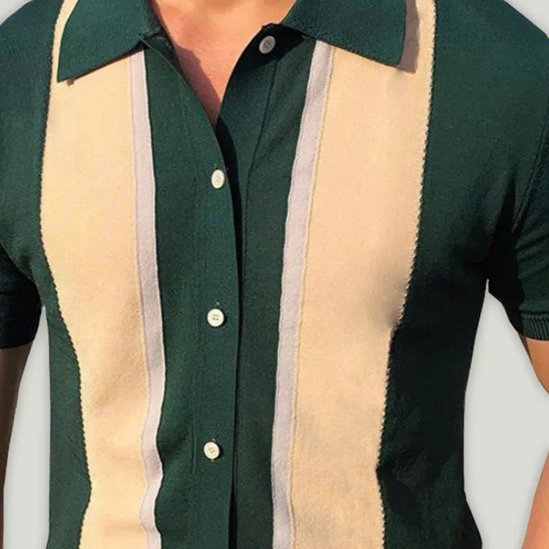 Men Short Sleeves Button-Down Casual Polo Shirt – Lightweight, Beige