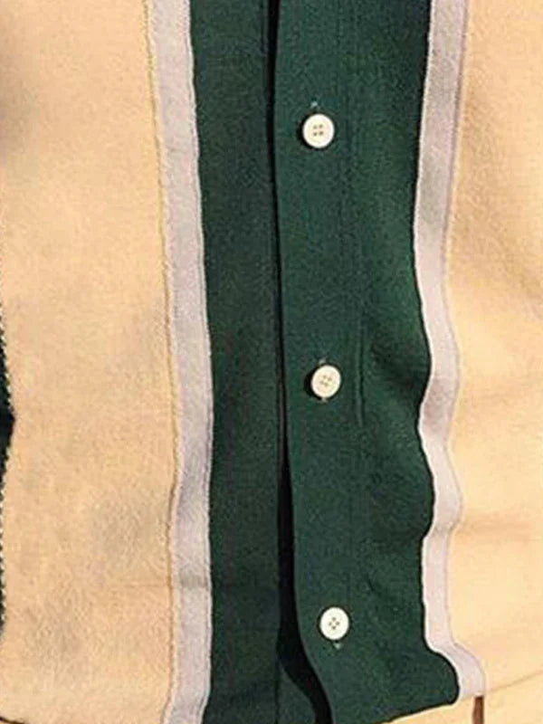 Men Short Sleeves Button-Down Casual Polo Shirt – Lightweight, Beige