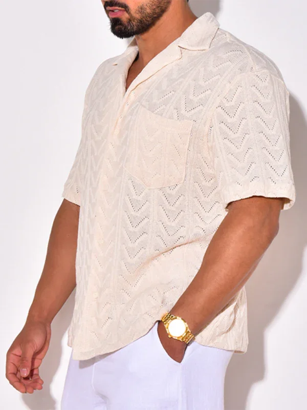 Men Short Sleeves Relaxed Fit Casual Shirt – Lightweight - White -Guocali
