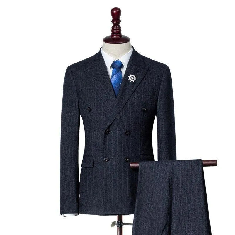 Elegant Men’s Suit - Striped Double-Breasted