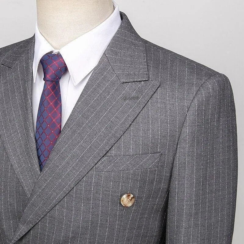 Elegant Men’s Suit - Striped Double-Breasted