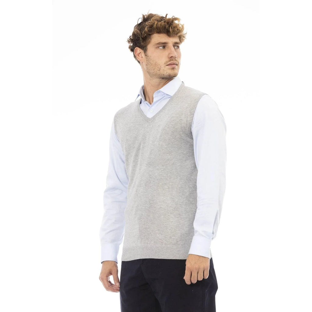 Men Sweater Vest - Lightweight - V-Neck Gray -Guocali