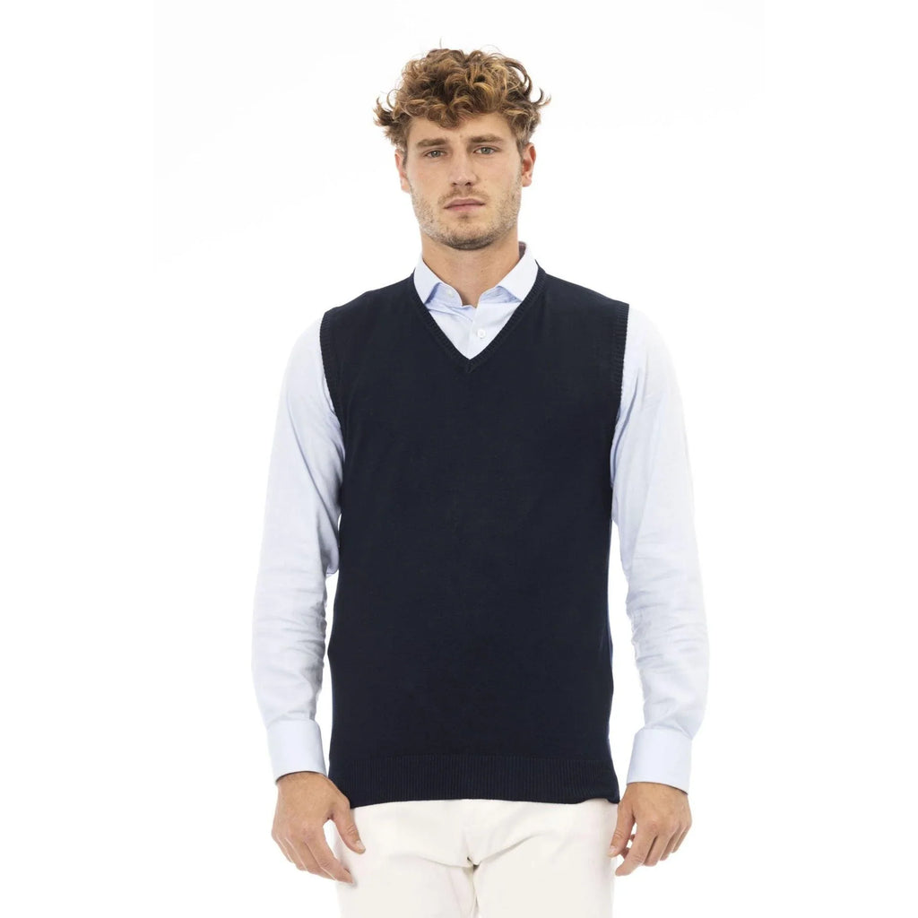 Men Sweater Vest - Lightweight - V-Neck Navy -Guocali
