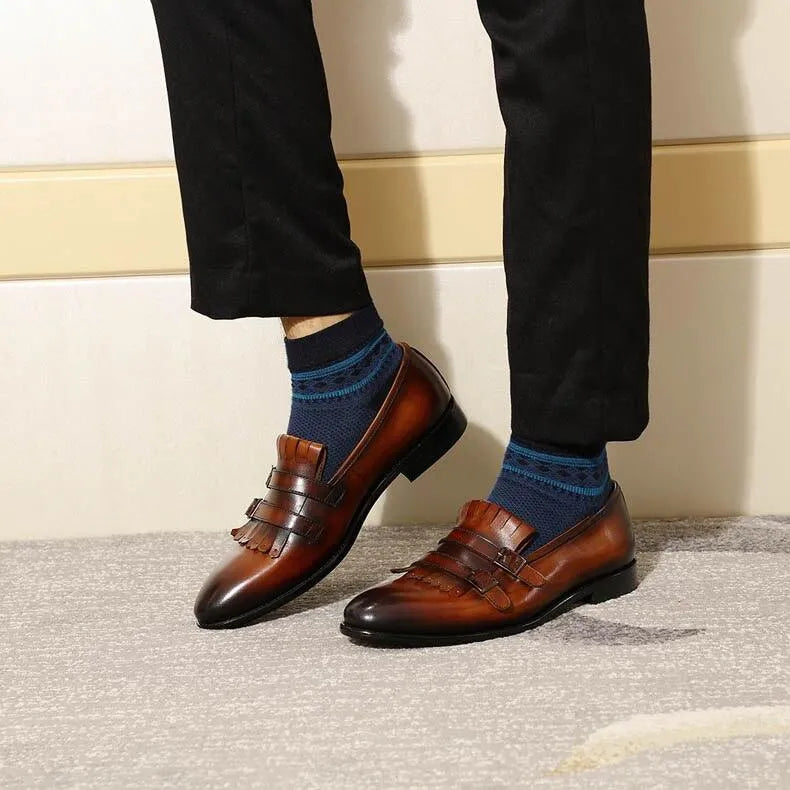 Men Tassel Dress Loafers - Buckles Monk Strap Formal Dress Shoes