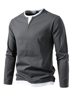 Men V-Neck Long-Sleeves T-Shirt – Stretchable - Guocali
