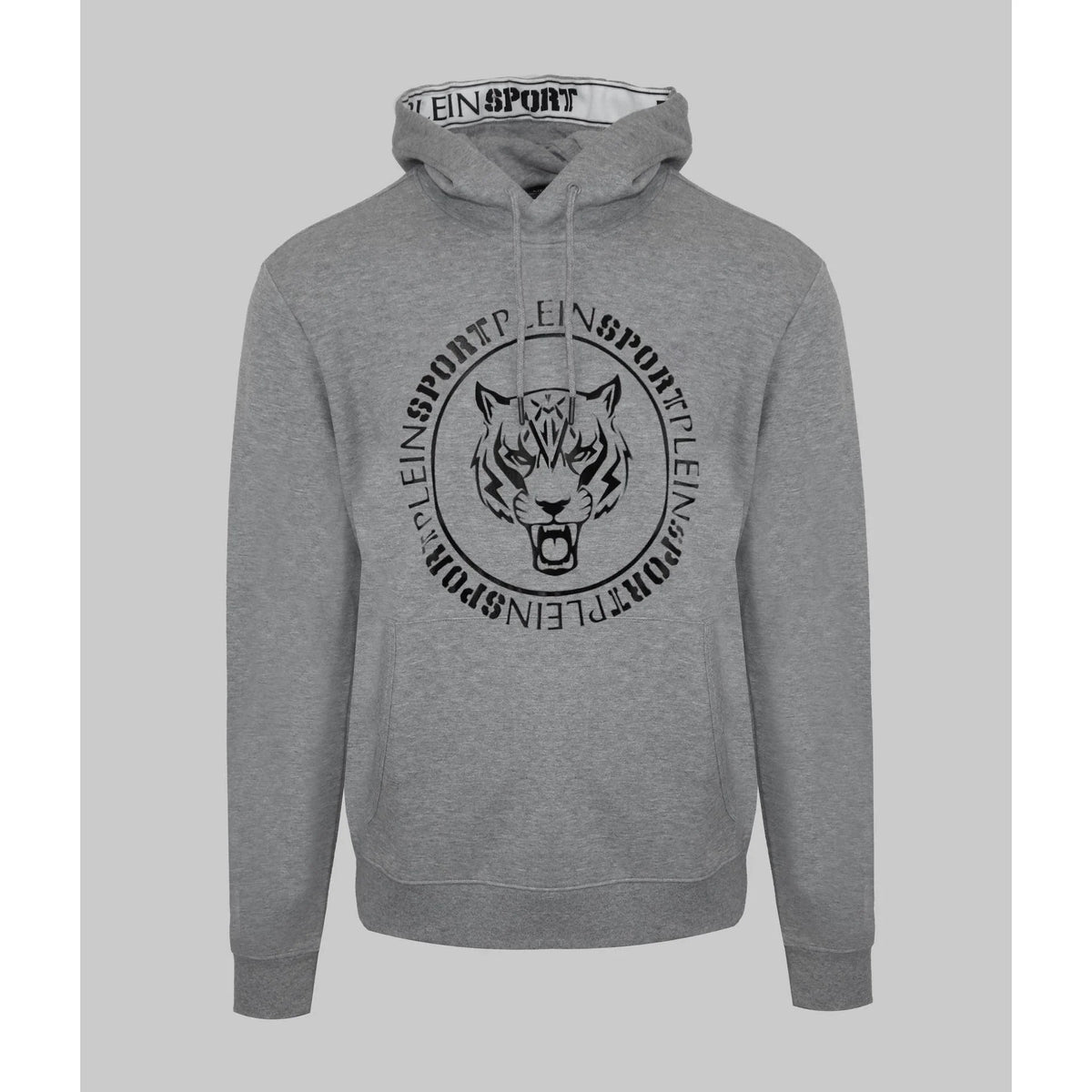 Men's hoodie Plein Sport Logo Print Kangaroo Pocket Grey – main view