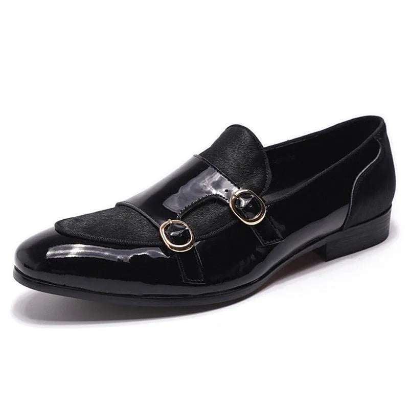 Men's Patent Leather Double Monk Strap Shoes – Monk Strap Shoes | GUOCALI – view 3