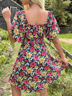 Off-Shoulder Ruffle Printed Dress -Guocali