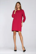 Office A-Line Dress – Round Neck, Three-Quarter Sleeves, Red – Daydress | GUOCALI