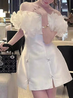 One-Shoulder Petal Sleeve A-Line Party Dress -Guocali