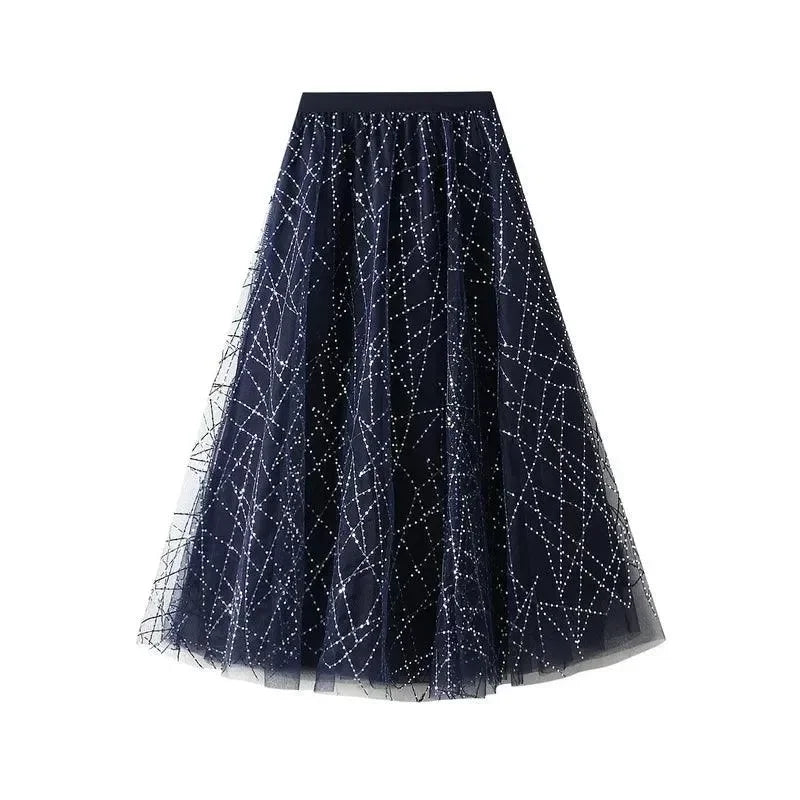Pleated Skirt Women Sequin Mesh - High Waist Maxi Women Skirt