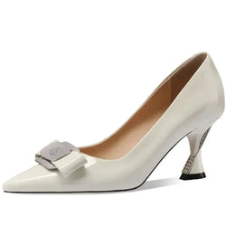 Pointed Toe Women Leather Stiletto Pumps - Guocali
