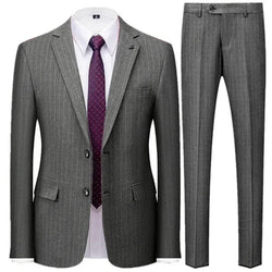 Professional, Elegant Men’s Suit- Striped Single-Breasted - Guocali