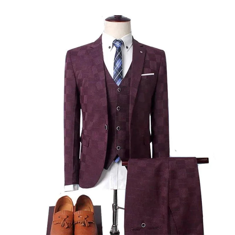 Professional Men’s Suit - Checkered Single-Breasted