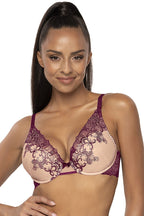Push Up Bra Embroidered Cotton Plunge - Guocali
