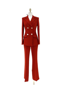 Elegant Women's Pant Suit - Solid Double-Breasted - Guocali