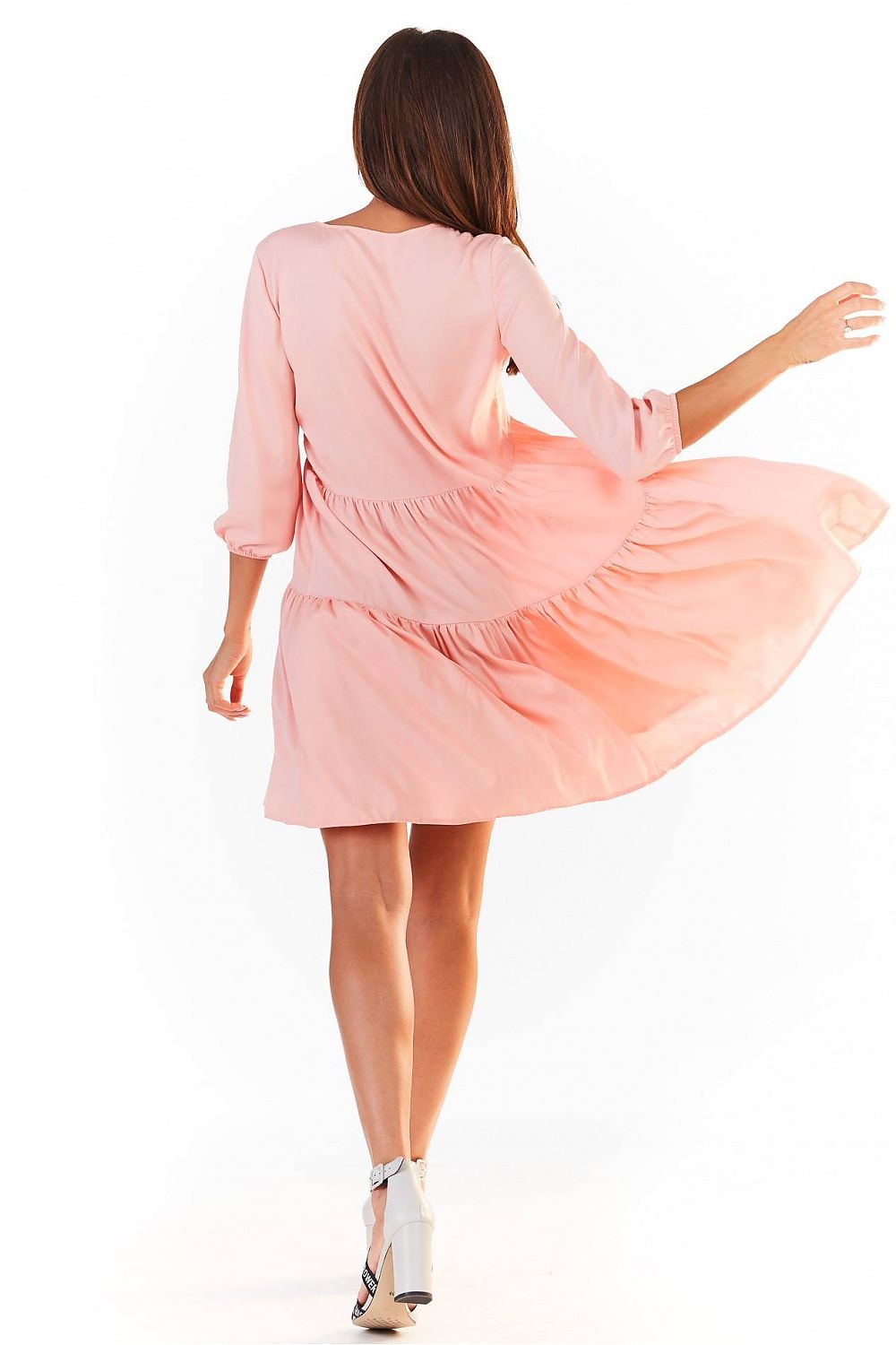 romantic solid tie neck three quarter sleeves knee-length day dress – Daydress | GUOCALI – view 3