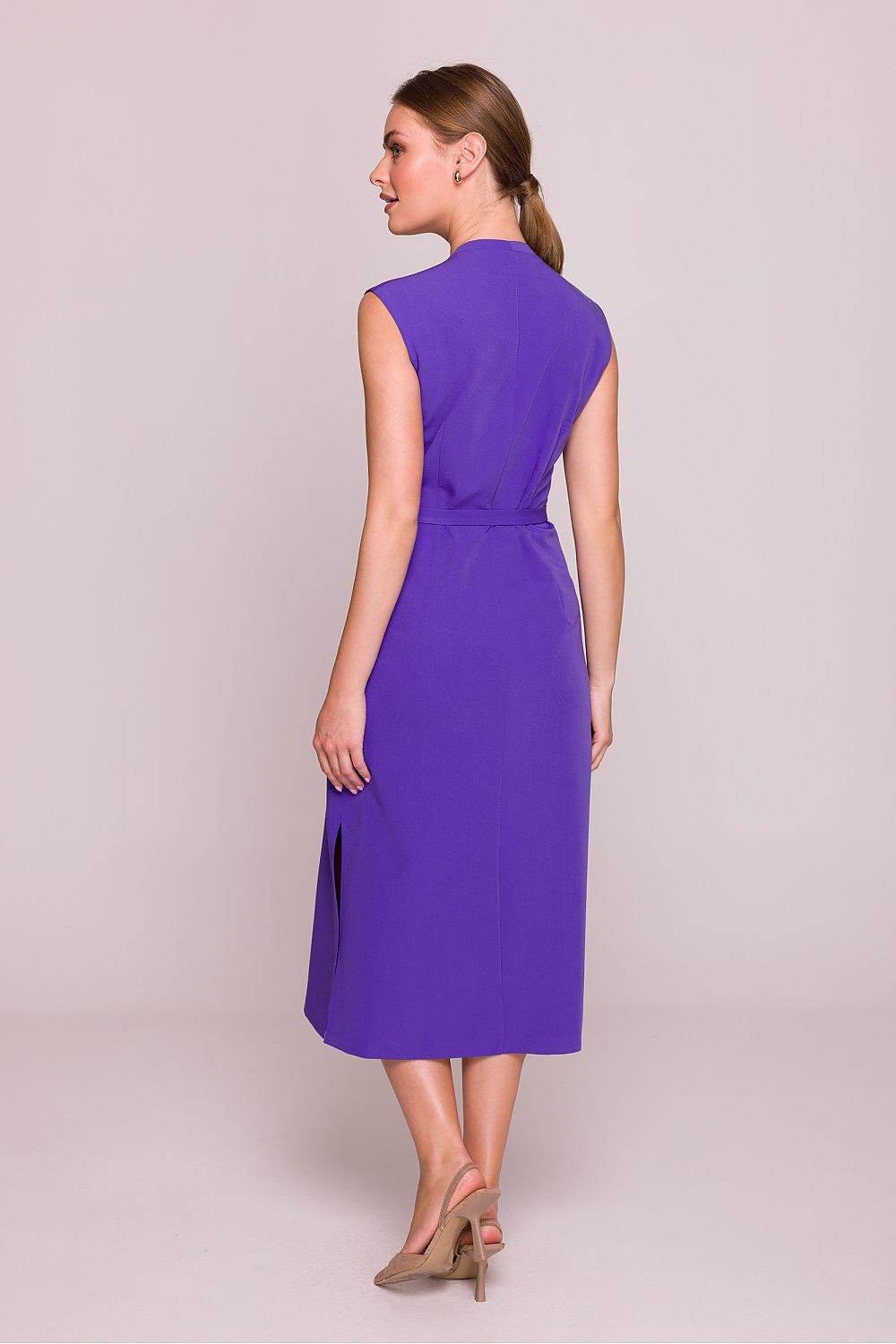 Satin Midi Dress – V-Neck, A-Line, Slit Detail – Daydress | GUOCALI – view 6