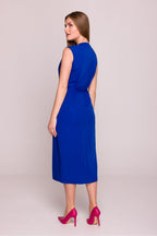 Satin Midi Dress – V-Neck, A-Line, Slit Detail – Daydress | GUOCALI – view 8