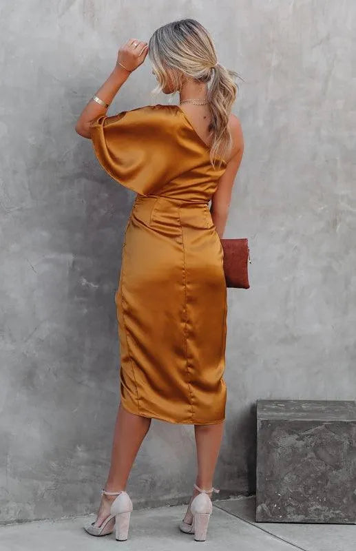 Sexy One Sleeve Irregular Pleated Party Dress