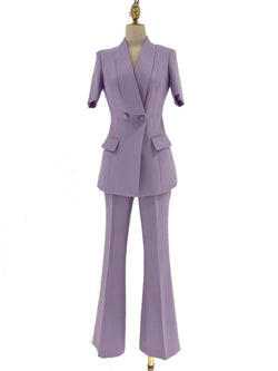 Chic Women's Pant Suit - Solid Button - Guocali