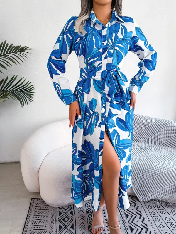 Sleeveless Shirt Dress With Collar – Long Floral Cut – Shirt Dress | GUOCALI