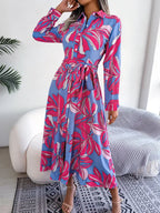 Sleeveless Shirt Dress With Collar – Long Floral Cut – Shirt Dress | GUOCALI – view 11