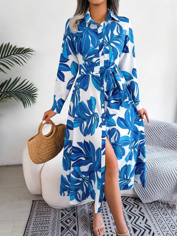 Sleeveless Shirt Dress With Collar – Long Floral Cut – Shirt Dress | GUOCALI – view 3