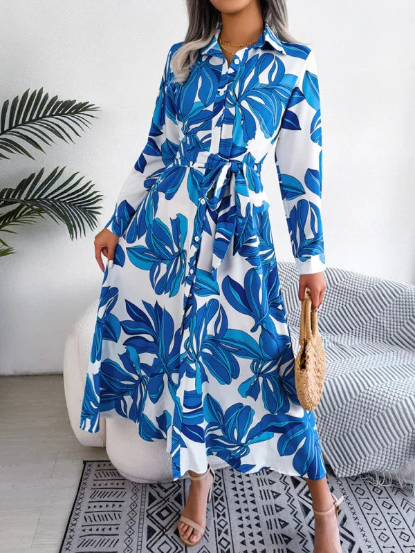Sleeveless Shirt Dress With Collar – Long Floral Cut – Shirt Dress | GUOCALI – view 4
