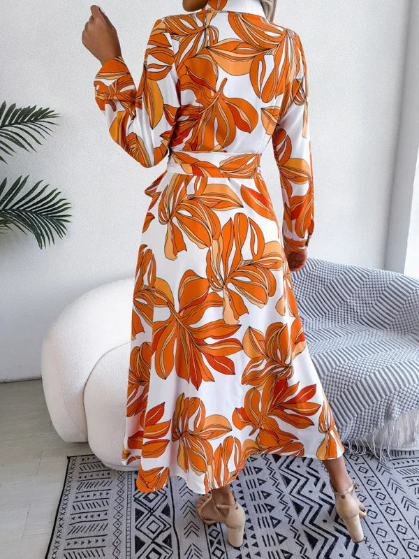 Sleeveless Shirt Dress With Collar – Long Floral Cut – Shirt Dress | GUOCALI – view 5